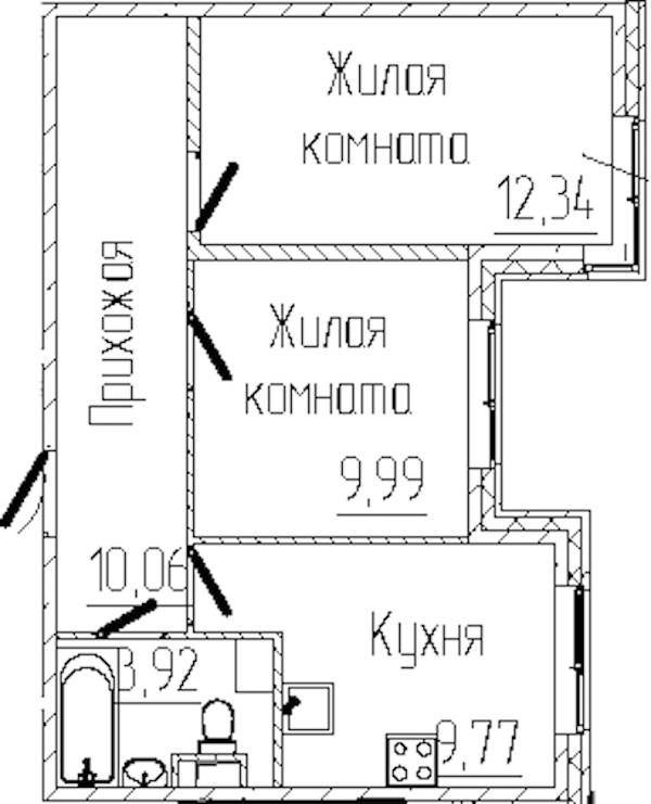 2-комнатная квартира 46.08 м², 1/6 эт., ЖК «SERTOLOVO PARK»